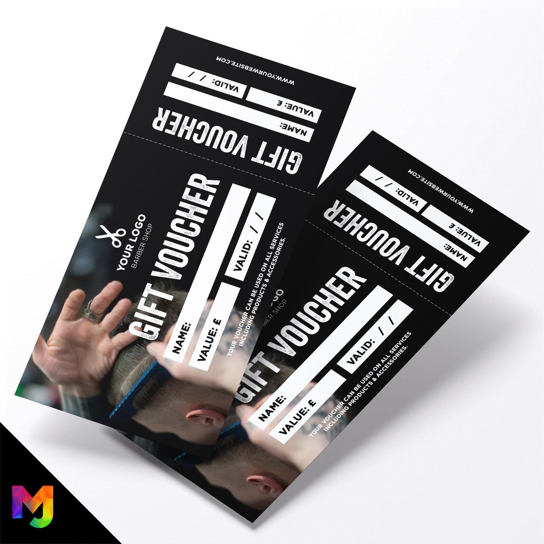 Custom printed gift vouchers | Perforated stubs | Barber hairdresser business men man business