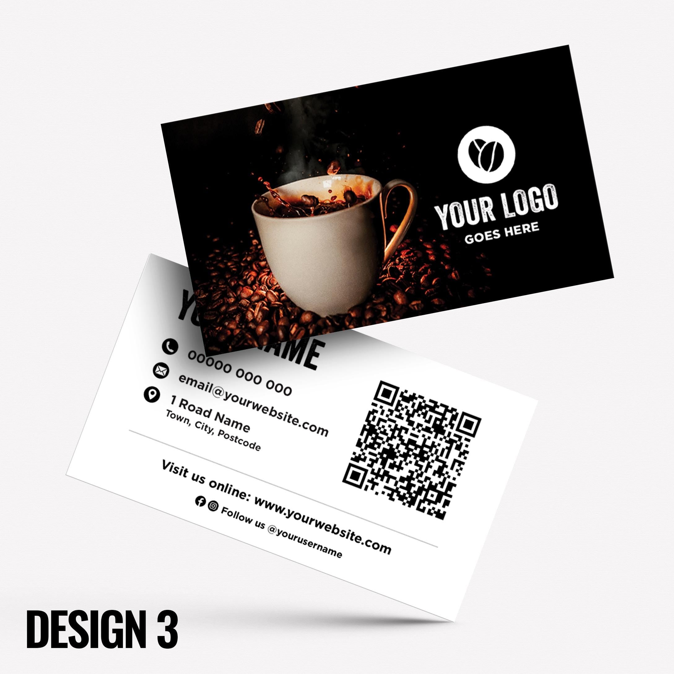 Custom Business Card Printing | Coffee shop cafe barista bistro restaurant kiosk drinks hot mug cup takeaway businesses