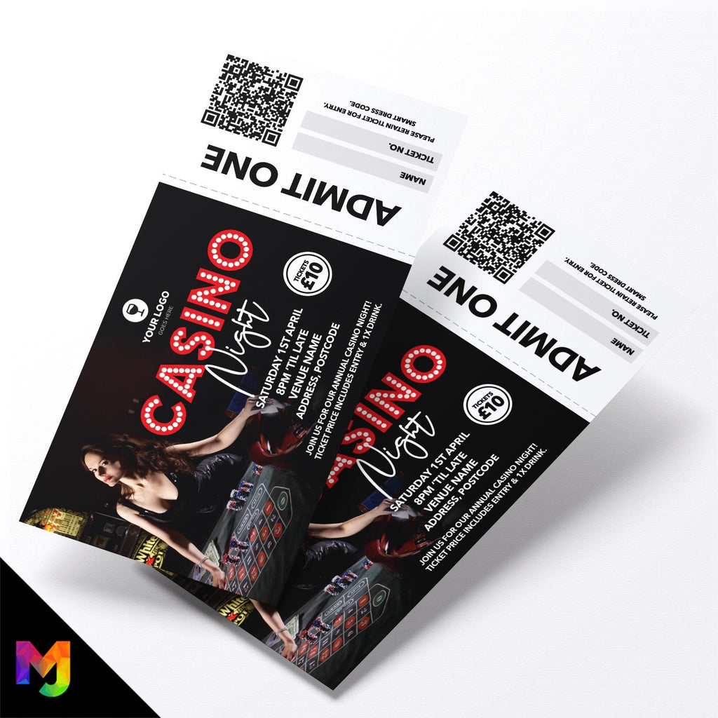 Custom casino night event tickets | Perforated stubs | Gamble casino gambling event pub charity event 2