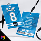Personalised football shirt style VIP pass & lanyard Invitations Invites | Any Team | Light sky blue shirt style