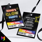 Personalised glow neon party style VIP pass & lanyards | Music disco entertainment