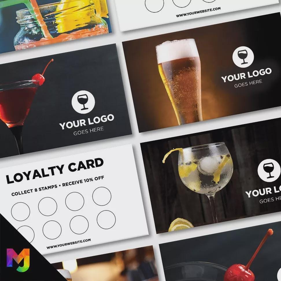 Custom printed loyalty reward cards | Drinks Bar Pub Cocktails Beer Restaurant Cafe Micropub Bars Pints Wine Winebar Businesses