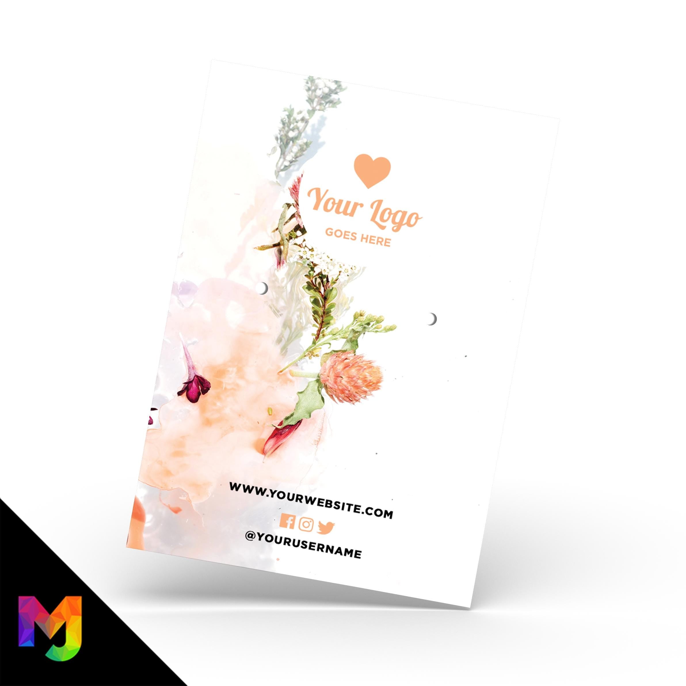 Custom jewellery backing card printing | A6 size | Orange floral flowers feminine design