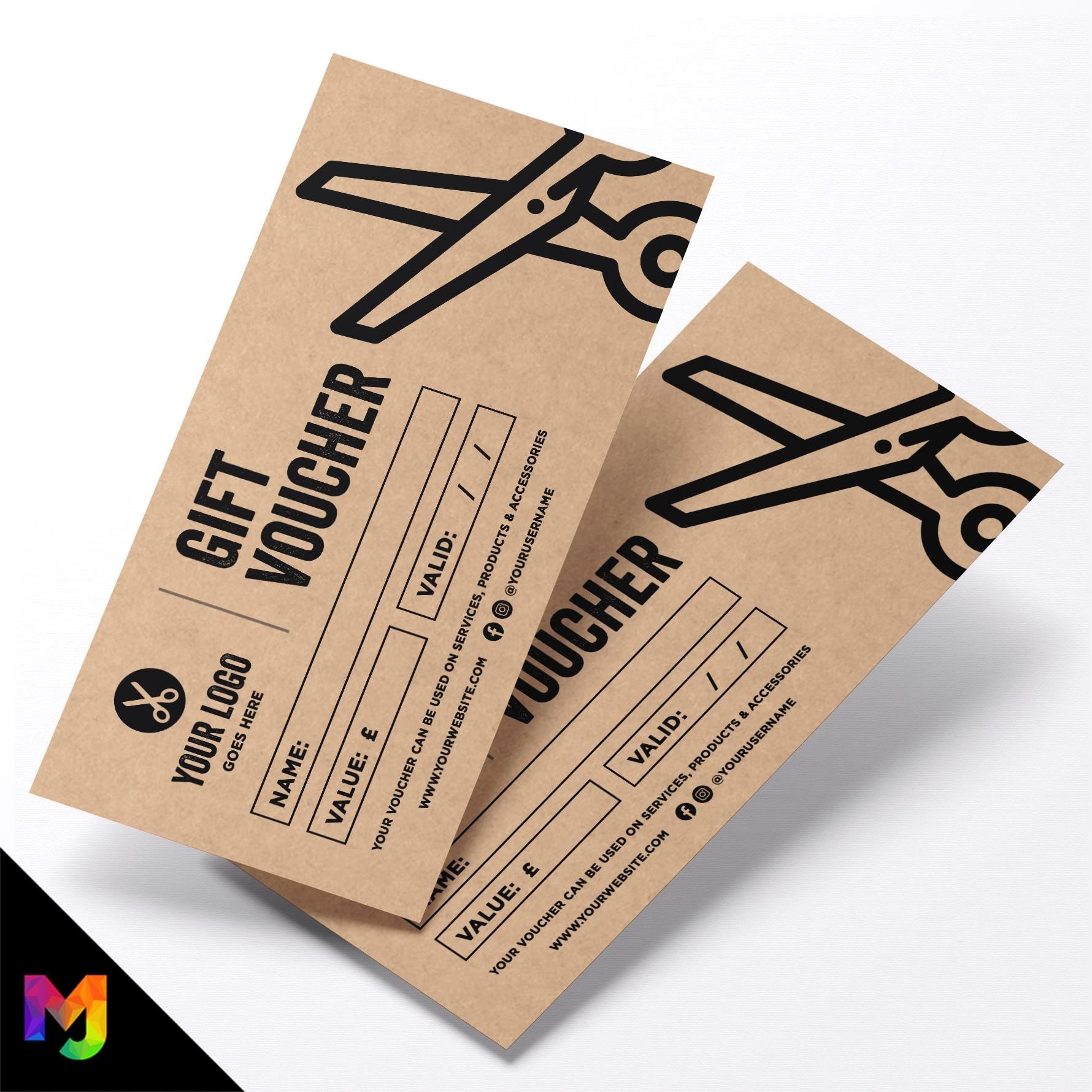 Custom printed kraft gift vouchers | Eco-friendly recycled | Barber hairdresser business shave skin fade stylist grooming 3