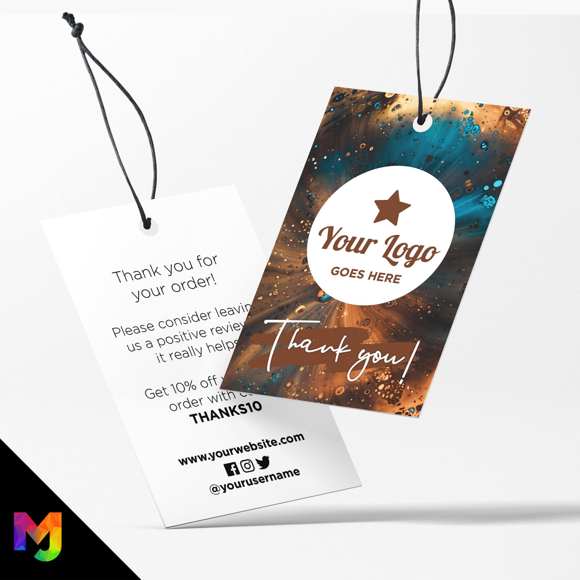 Custom printed thank you swing tags cards | Brown space sky galaxy style design