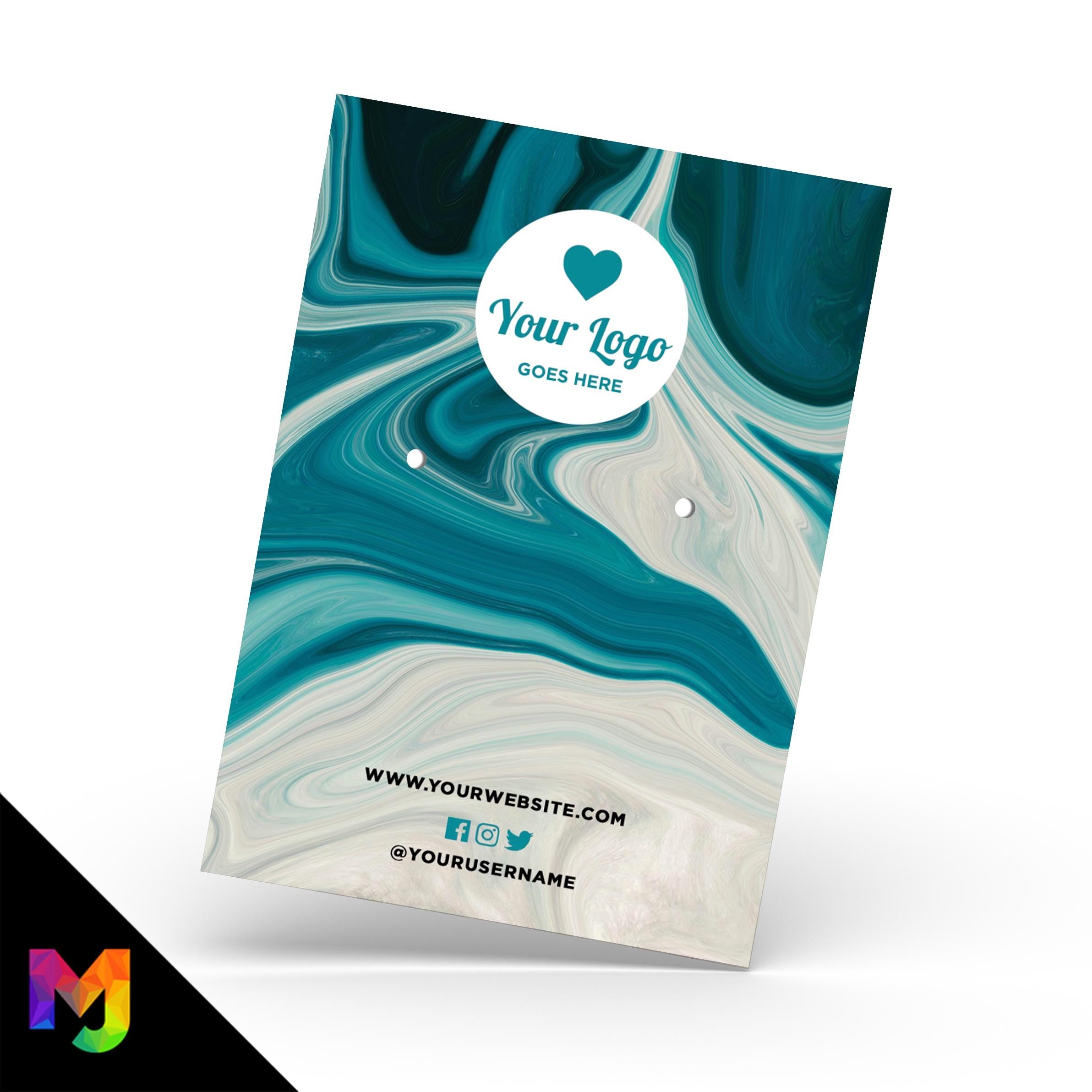 Custom jewellery backing card printing | A6 size | Blue white swirl wax pattern abstract style design