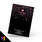 Custom jewellery backing card printing | A6 size | Black hot pink glitter modern style design