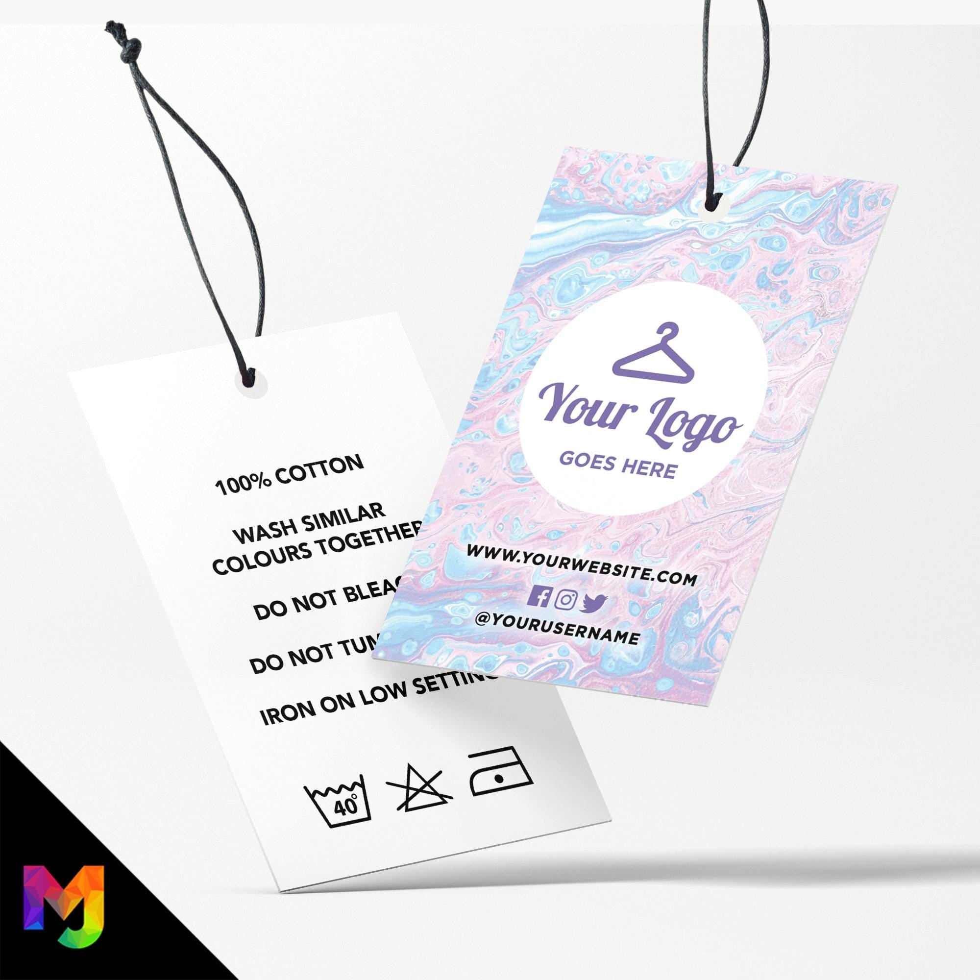 Custom printed clothing swing tags cards | Pink purple blue wax pattern abstract style design 2