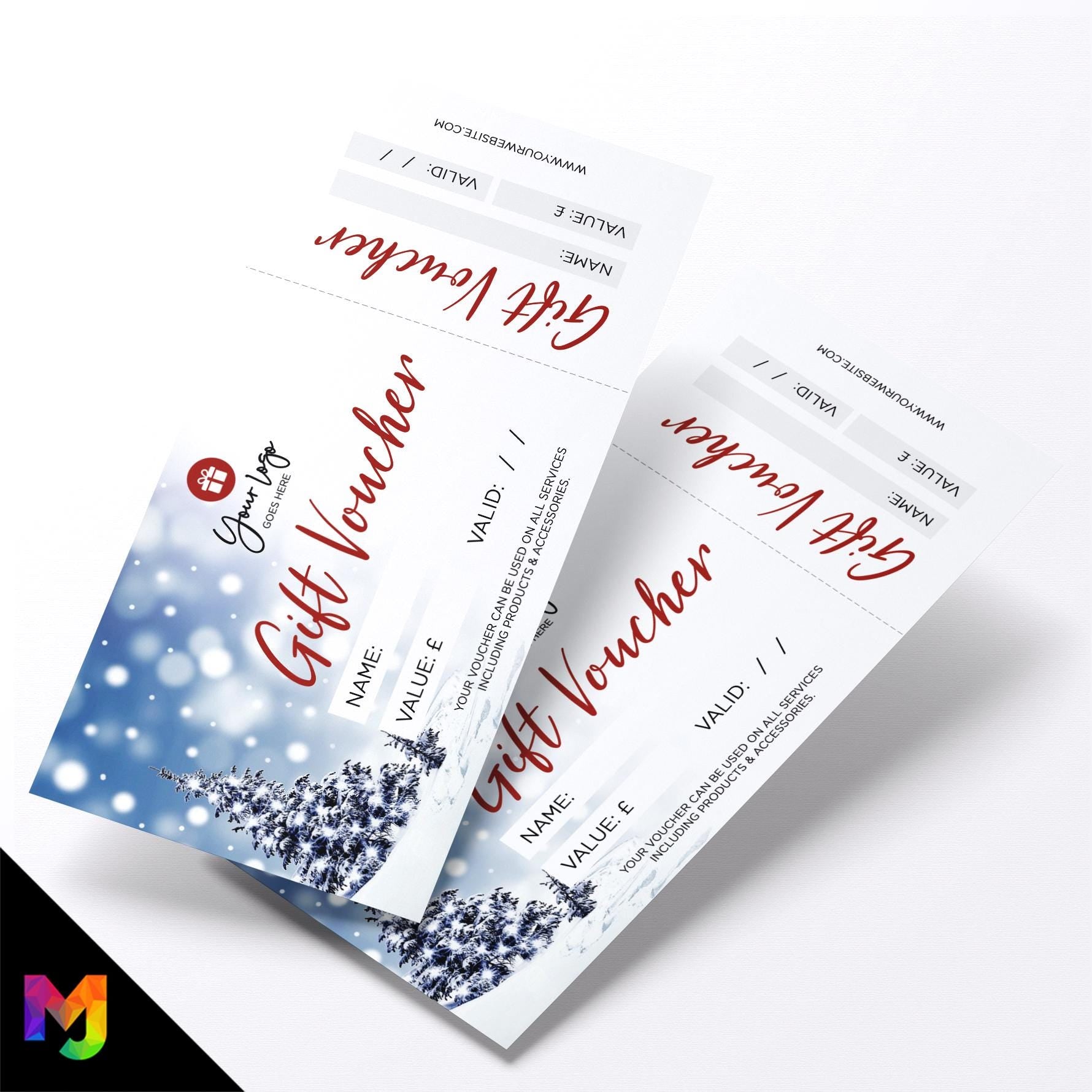 Custom printed gift vouchers | Perforated stubs | Christmas Style Business Festive Winter Snow Presents Gifts Cookies 5