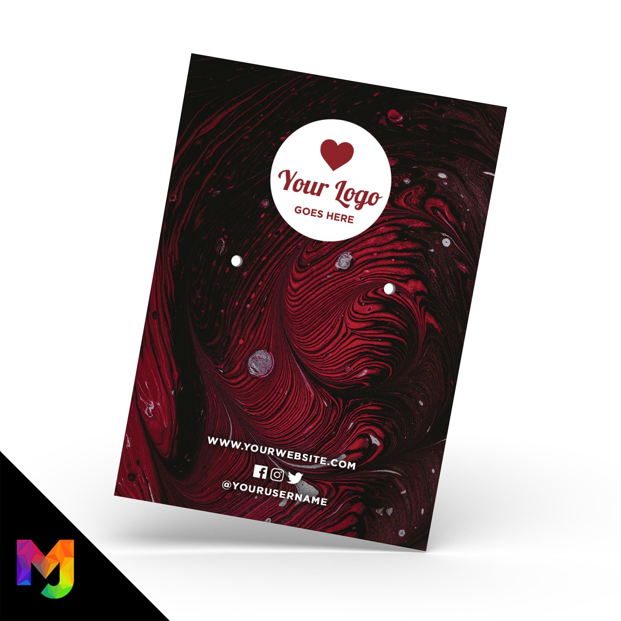Custom jewellery backing card printing | A6 size | Red black swirl abstract style design 1
