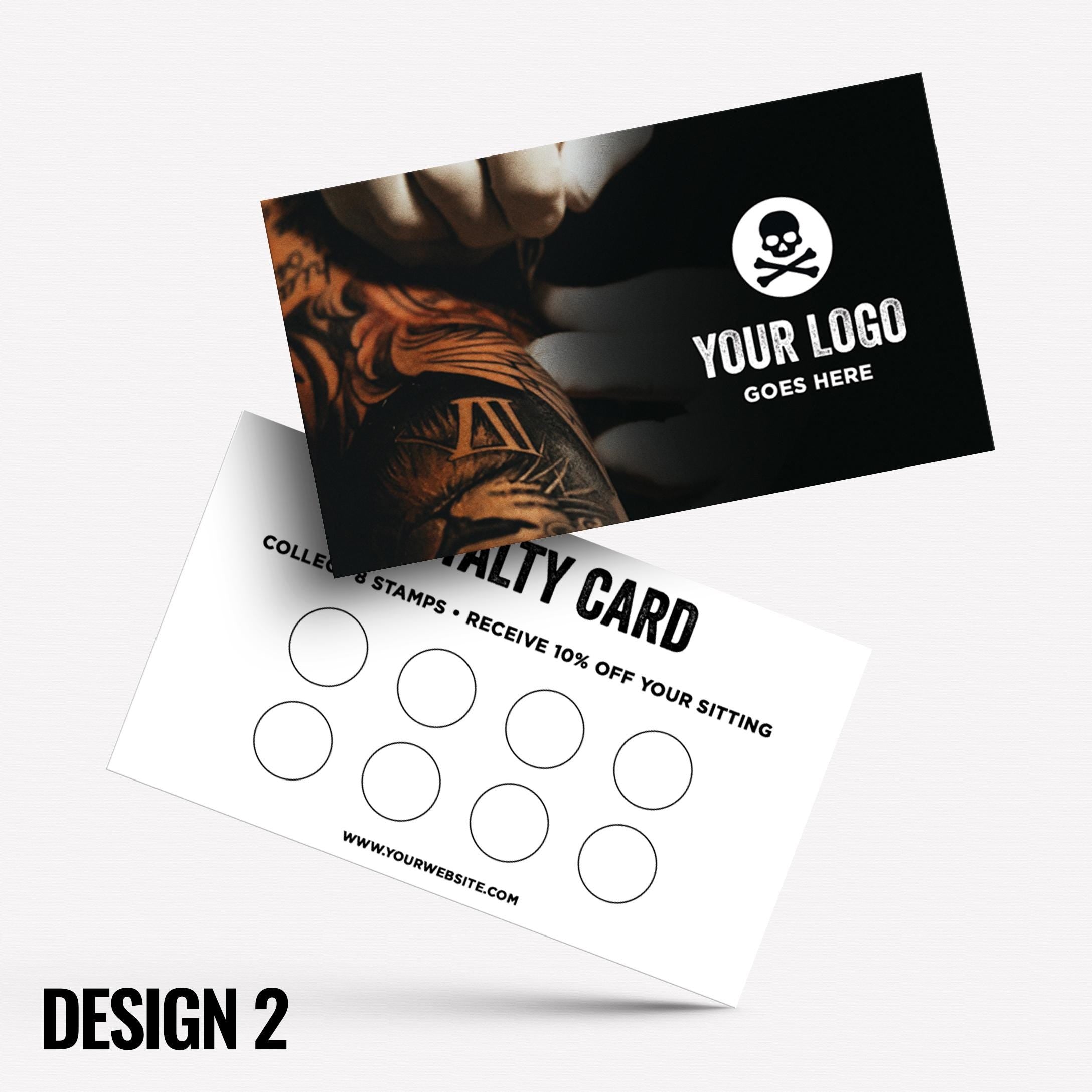 Custom printed loyalty reward cards | Tattoo studio artist piercing piercer body art jewellery tats ink inked businesses parlour salon