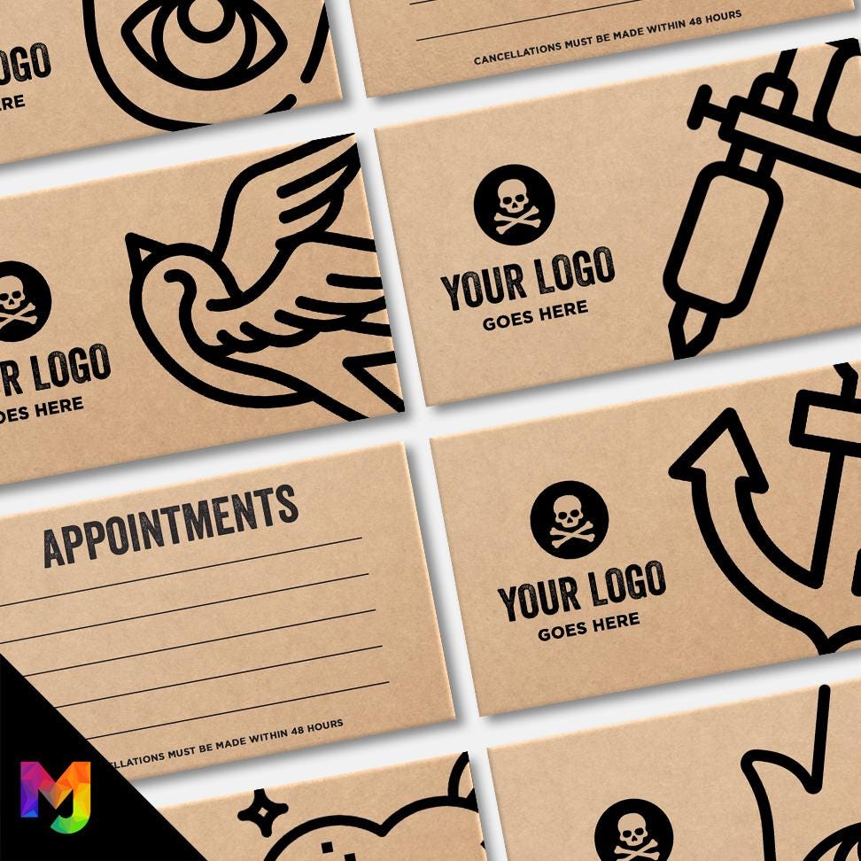 Custom printed kraft loyalty reward cards | Tattoo studio artist piercing piercer body art jewellery tats ink inked businesses parlour salon