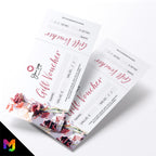 Custom printed gift vouchers | Perforated stubs | Red purple pink floral generic modern design flower elegant