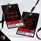 Personalised 60th birthday style VIP pass & lanyards | Red black glitter design | ANY AGE!