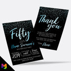 Personalised 50th birthday party Invitations Invites | Black blue gold glitter modern design