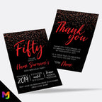 Personalised 50th birthday party Invitations Invites | Black red glitter modern design