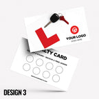 Custom printed loyalty reward cards | Driving school instructor drive lesson learner learn car street roads businesses