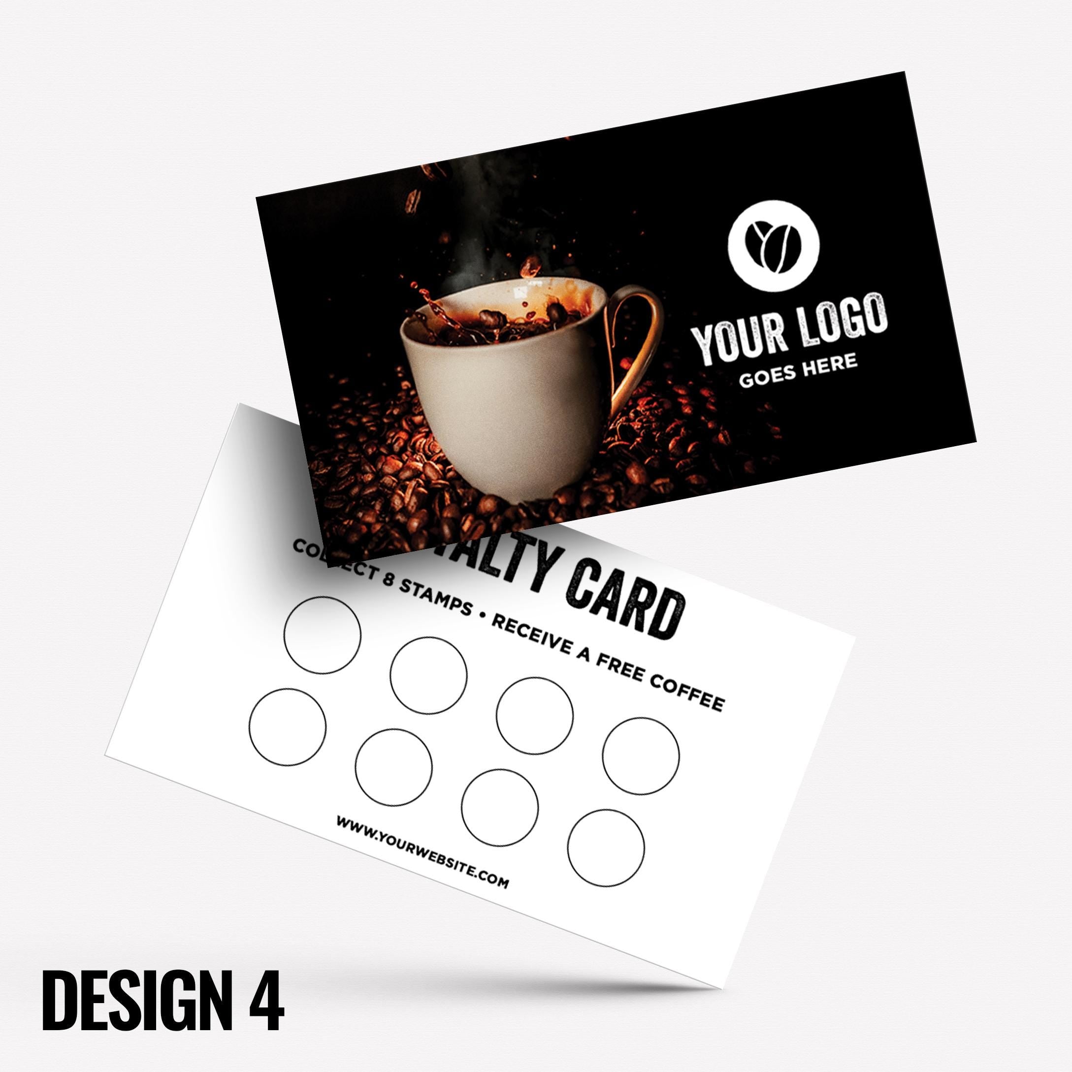 Custom printed loyalty reward cards | Coffee shop cafe barista bistro restaurant kiosk drinks hot mug cup takeaway businesses