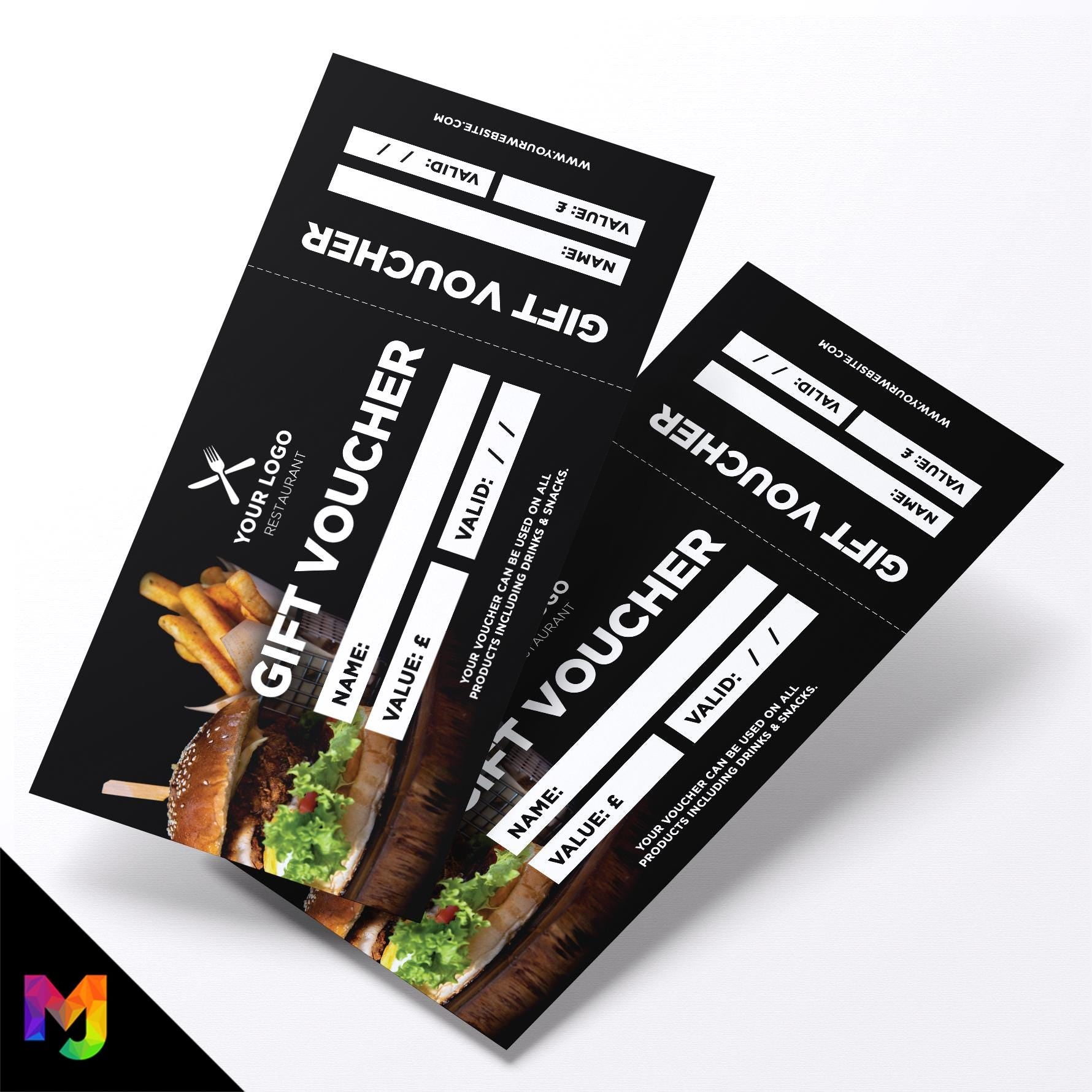 Custom printed gift vouchers | Perforated stubs | Food Restaurant Takeaway Burgers Buns Smash Burger 1