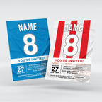 Personalised football shirt style Invitations Invites + thank you cards | Any colours!