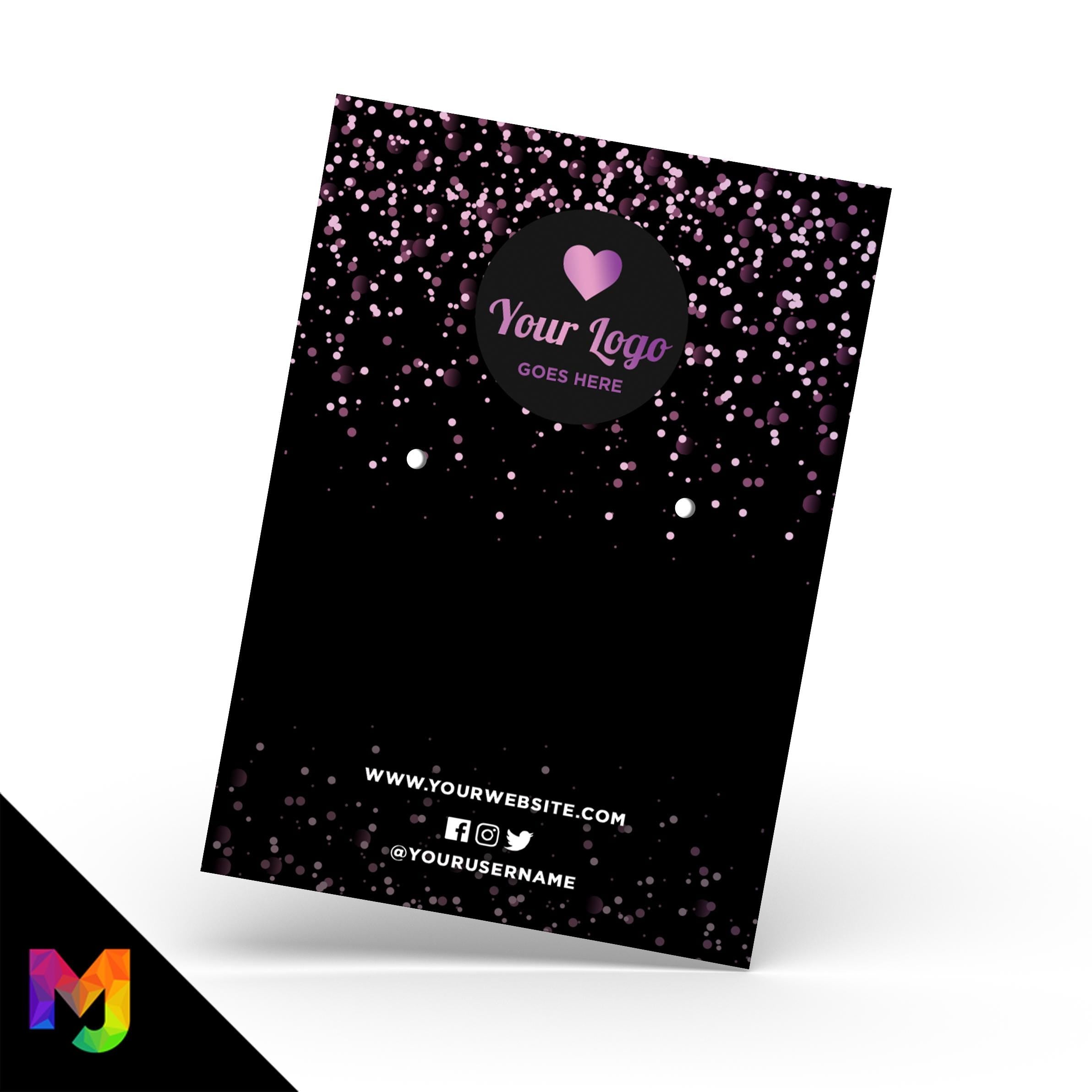 Custom jewellery backing card printing | A6 size | Black purple glitter modern style design