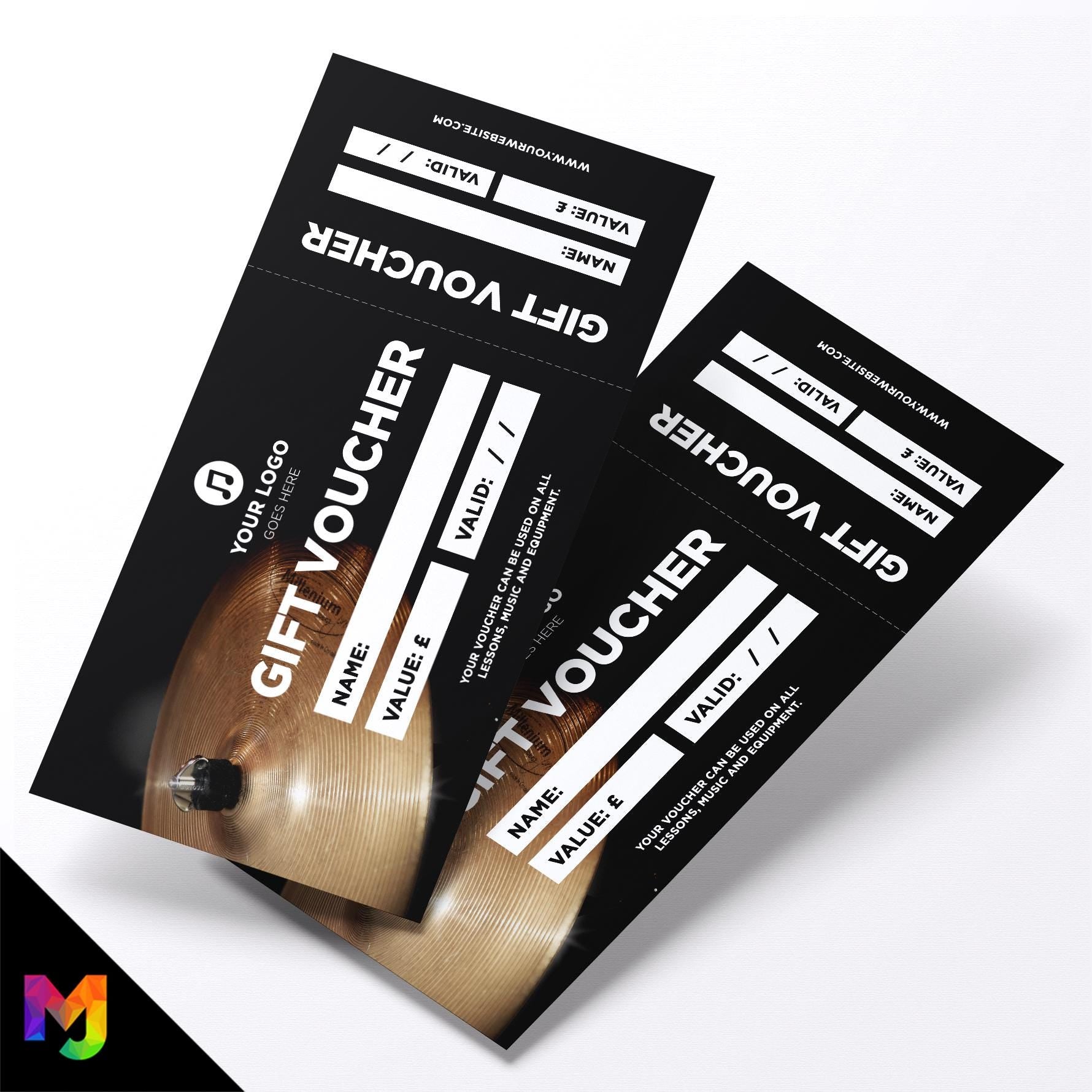 Custom printed gift vouchers | Perforated stubs | Drum Lesson Music Business Shop Gig Show Band Instruments 2