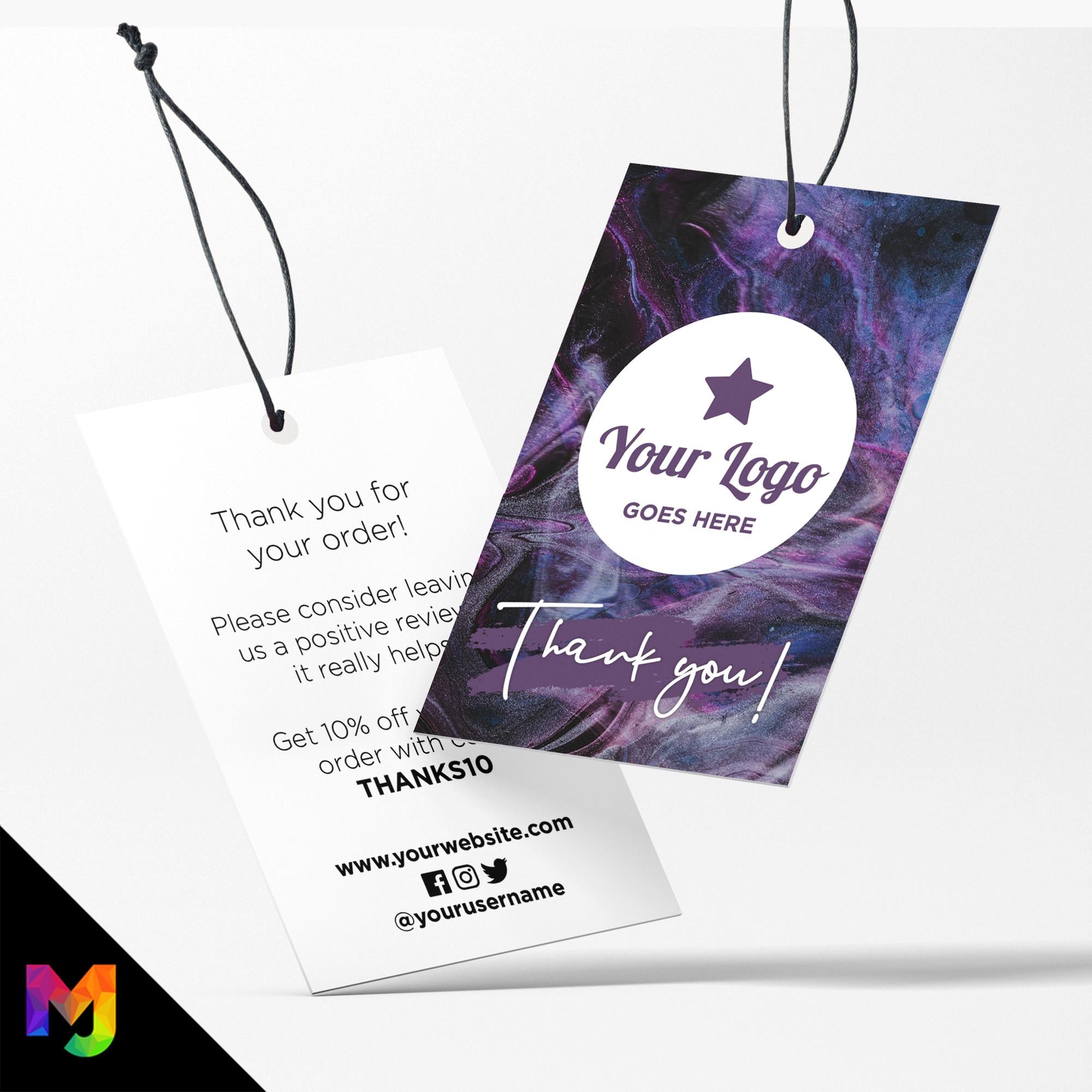 Custom printed thank you swing tags cards | Purple space sky galaxy style design