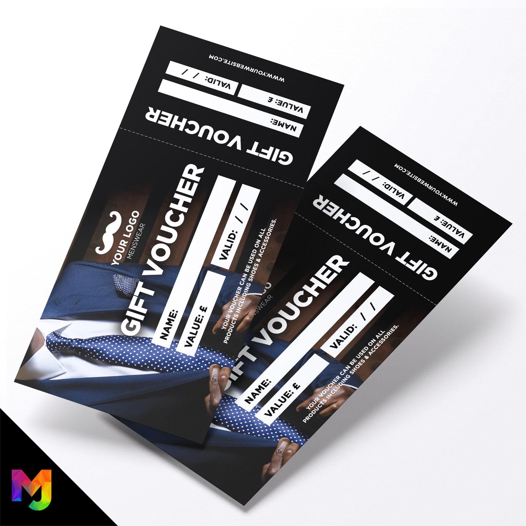 Custom printed gift vouchers | Perforated stubs | Menswear Business Clothing Suits Trousers Shirt Watch Tie Smart Formal 2