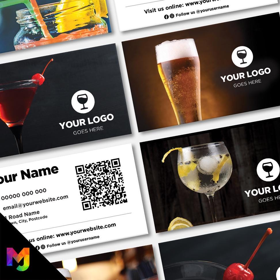 Custom Business Card Printing | Drinks Bar Pub Cocktails Beer Restaurant Cafe Micropub Bars Pints Wine Winebar Businesses