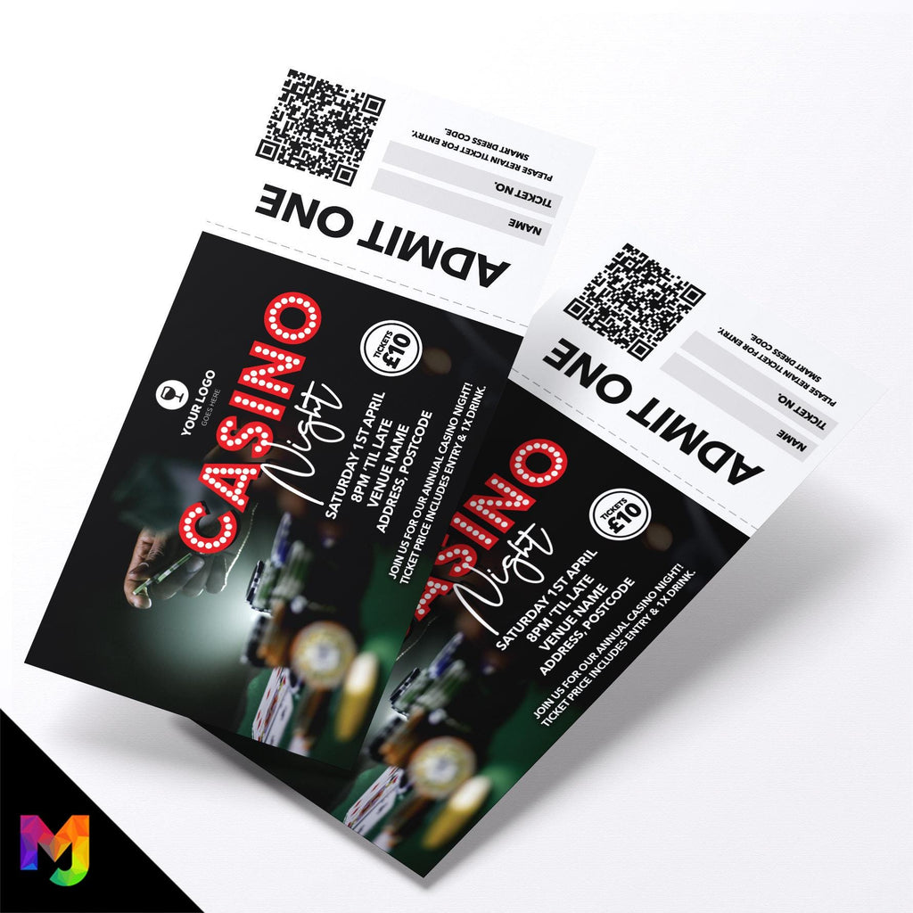 Custom casino night event tickets | Perforated stubs | Gamble casino gambling event pub charity event 3