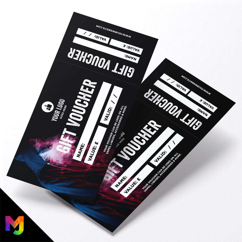 Custom printed gift vouchers | Perforated stubs | Vape shop vaping quit smoking vapes e-liquids business 01
