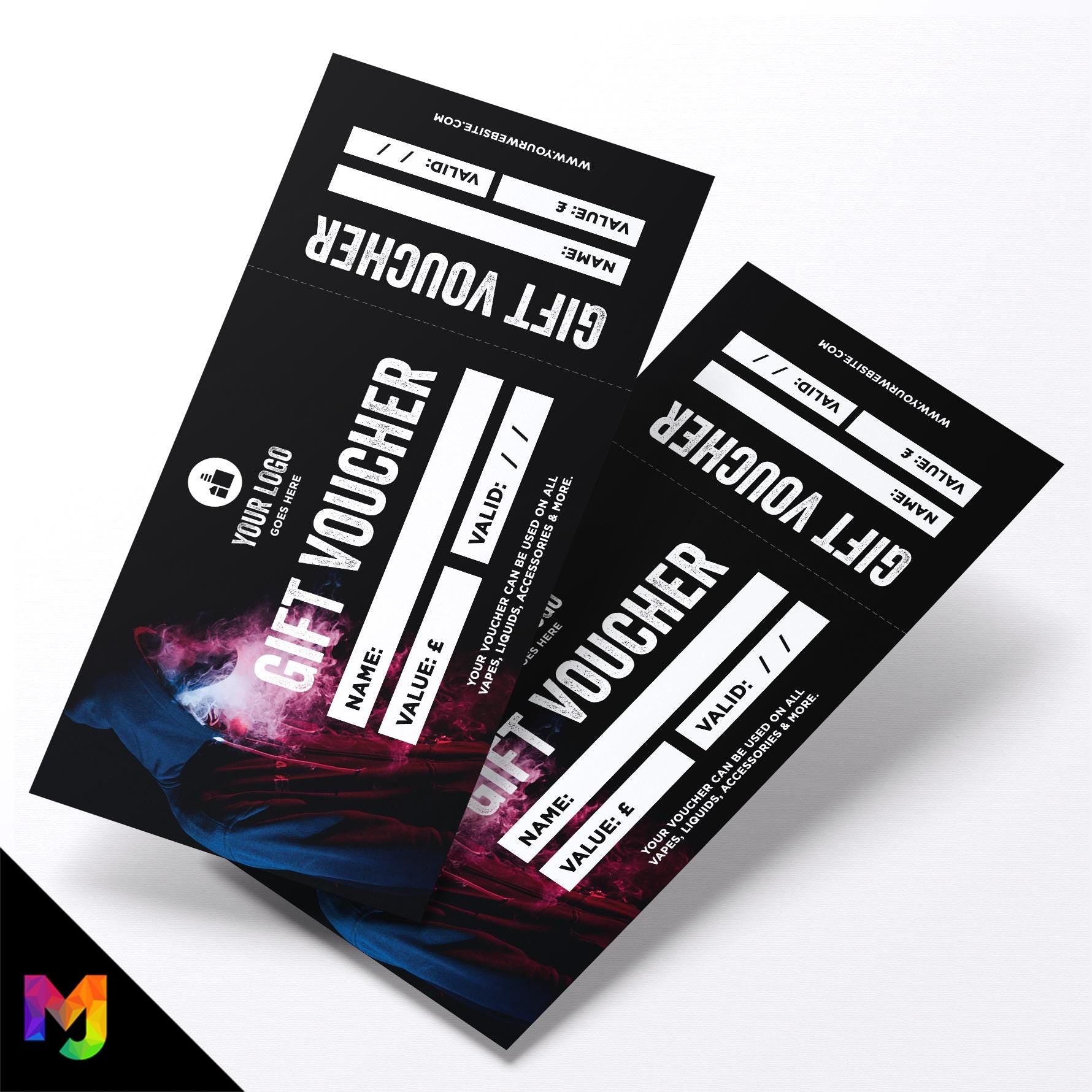 Custom printed gift vouchers | Perforated stubs | Vape shop vaping quit smoking vapes e-liquids business 01