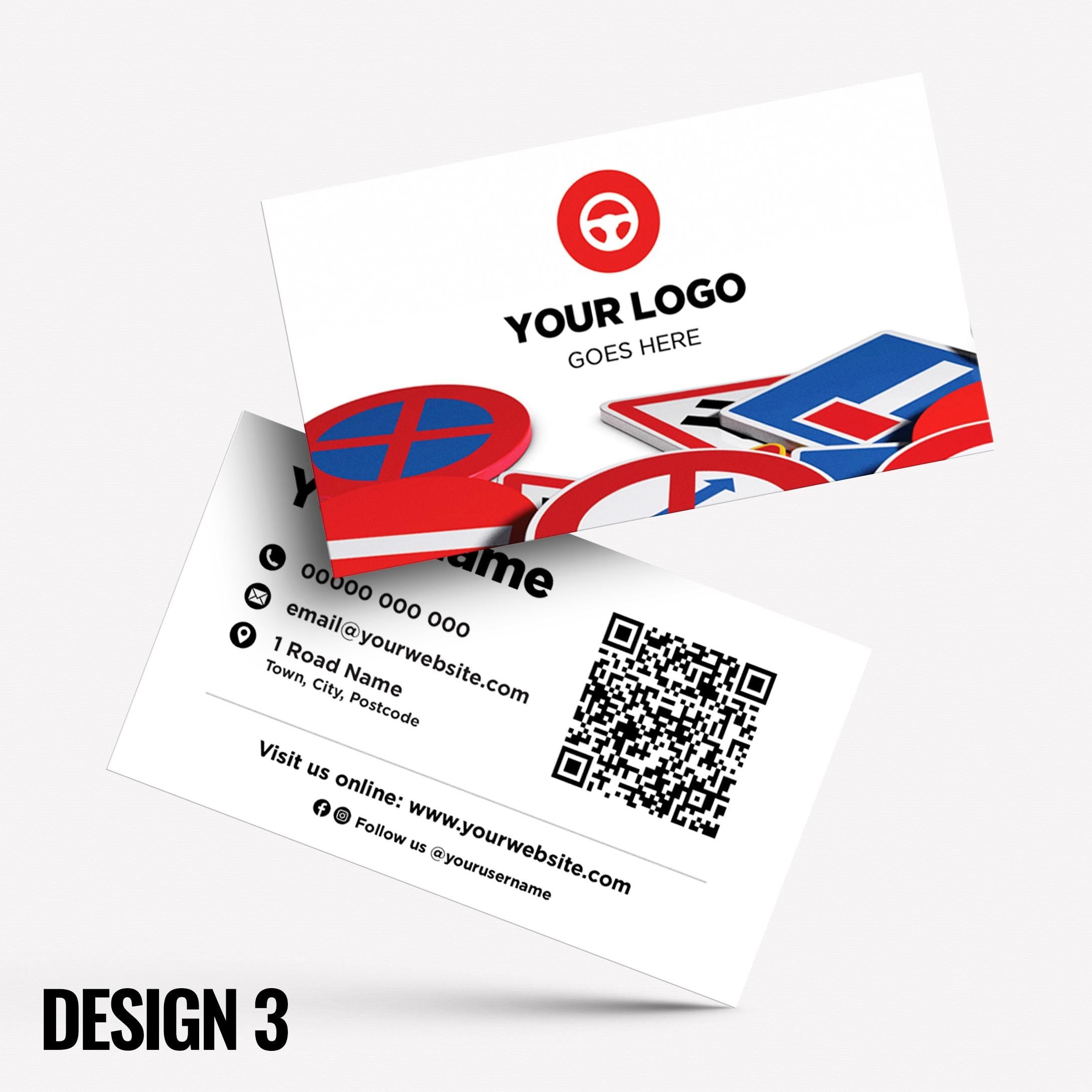 Custom Business Card Printing | Driving school instructor drive lesson learner learn car street roads businesses
