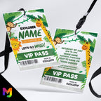 Personalised Jungle Animals style VIP pass & lanyard Invitations Invites
