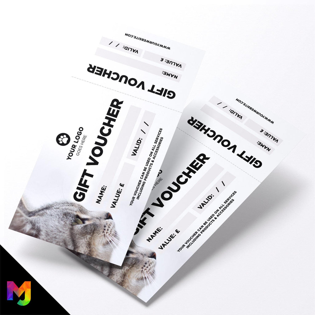 Custom printed gift vouchers | Perforated stubs | Cat Pets Shop Pet Grooming Supplies Puppy Animals Business 1
