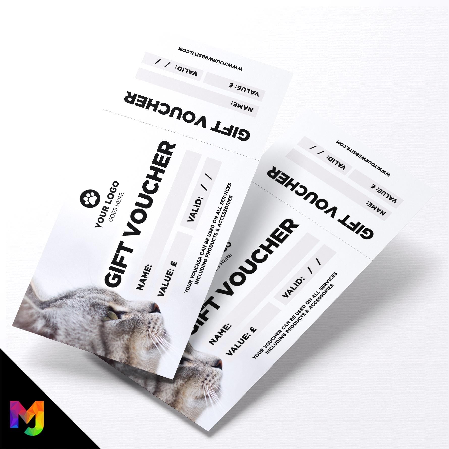 Custom printed gift vouchers | Perforated stubs | Cat Pets Shop Pet Grooming Supplies Puppy Animals Business 1