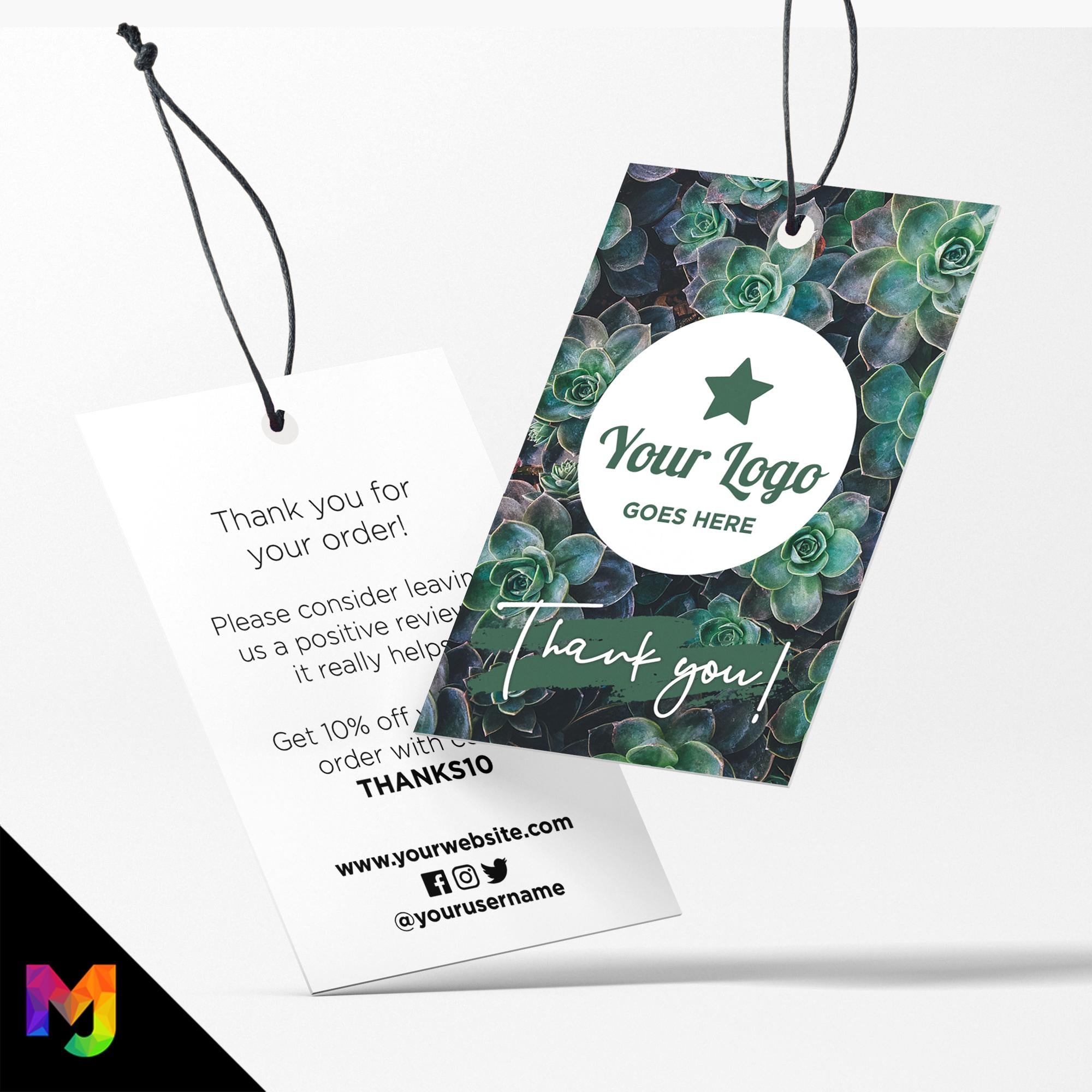 Custom printed thank you swing tags cards | Nature natural green leaf pattern design 2
