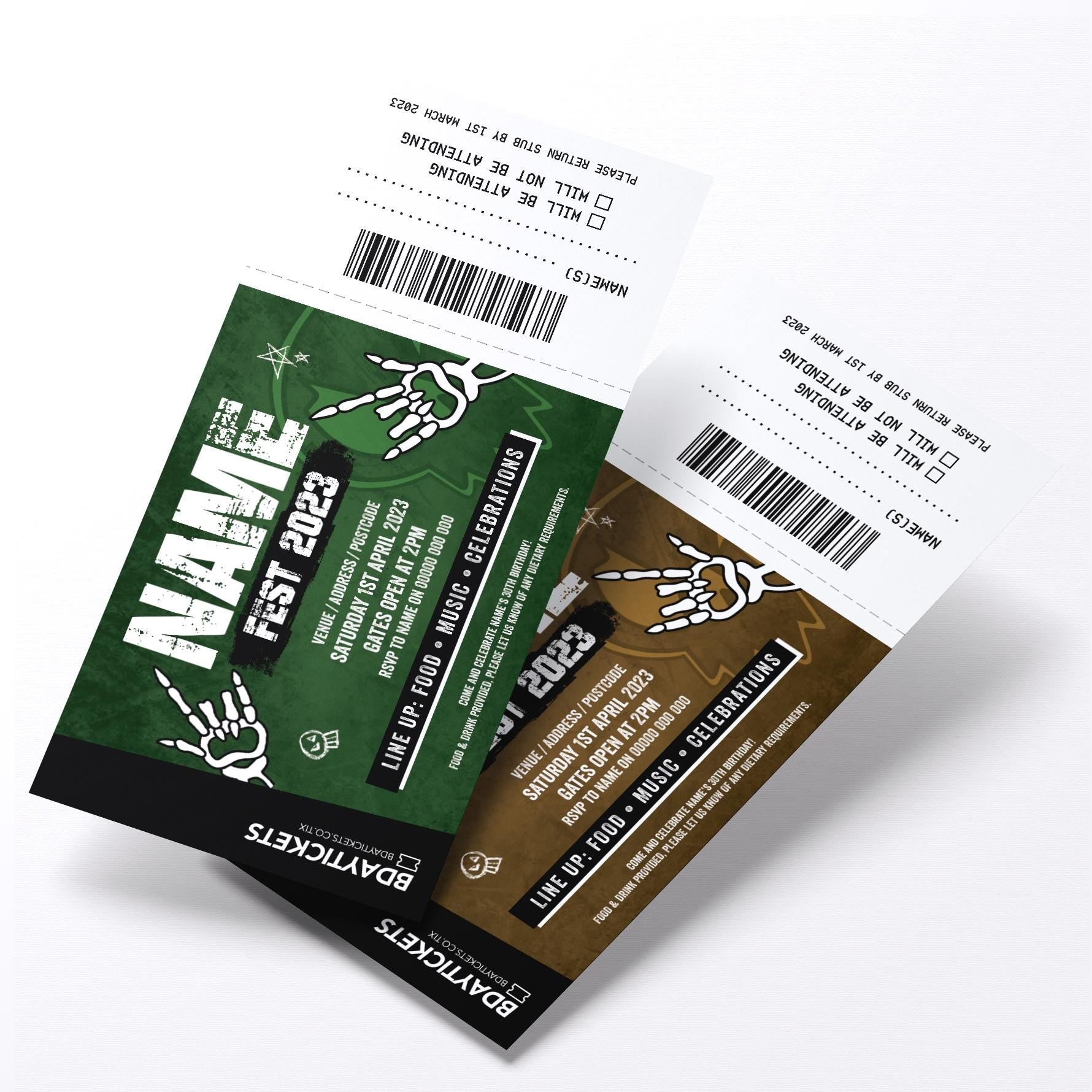 Personalised rock metal festival VIP ticket style party Invitations Invites | Perforated stubs