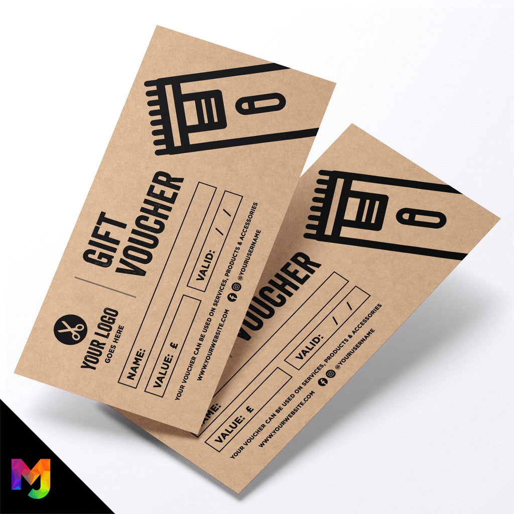 Custom printed kraft gift vouchers | Eco-friendly recycled | Barber hairdresser business shave skin fade stylist grooming 2