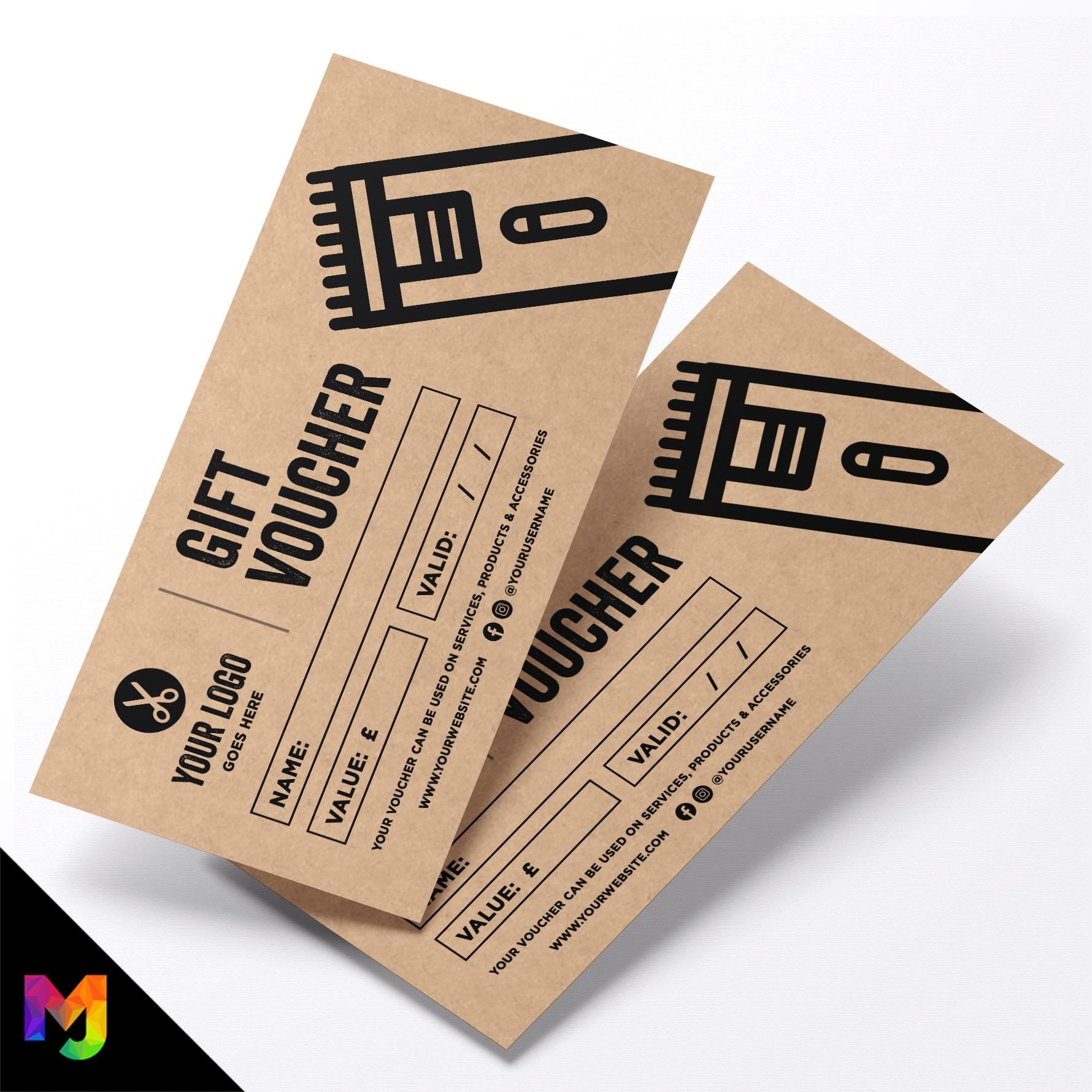 Custom printed kraft gift vouchers | Eco-friendly recycled | Barber hairdresser business shave skin fade stylist grooming 2