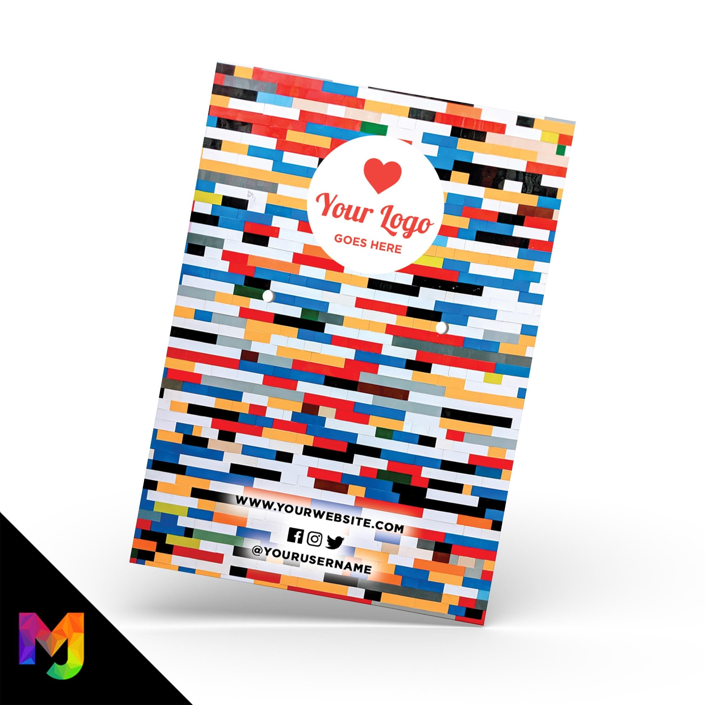 Custom jewellery backing card printing | A6 size | Coloured bricks pattern abstract style design