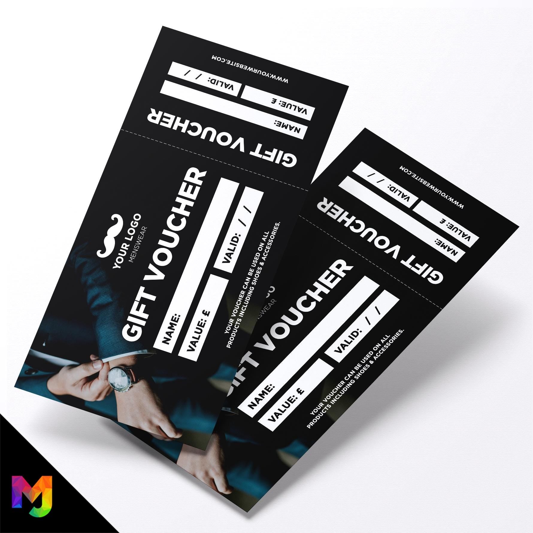 Custom printed gift vouchers | Perforated stubs | Menswear Business Clothing Suits Trousers Shirt Watch Tie Smart Formal 1