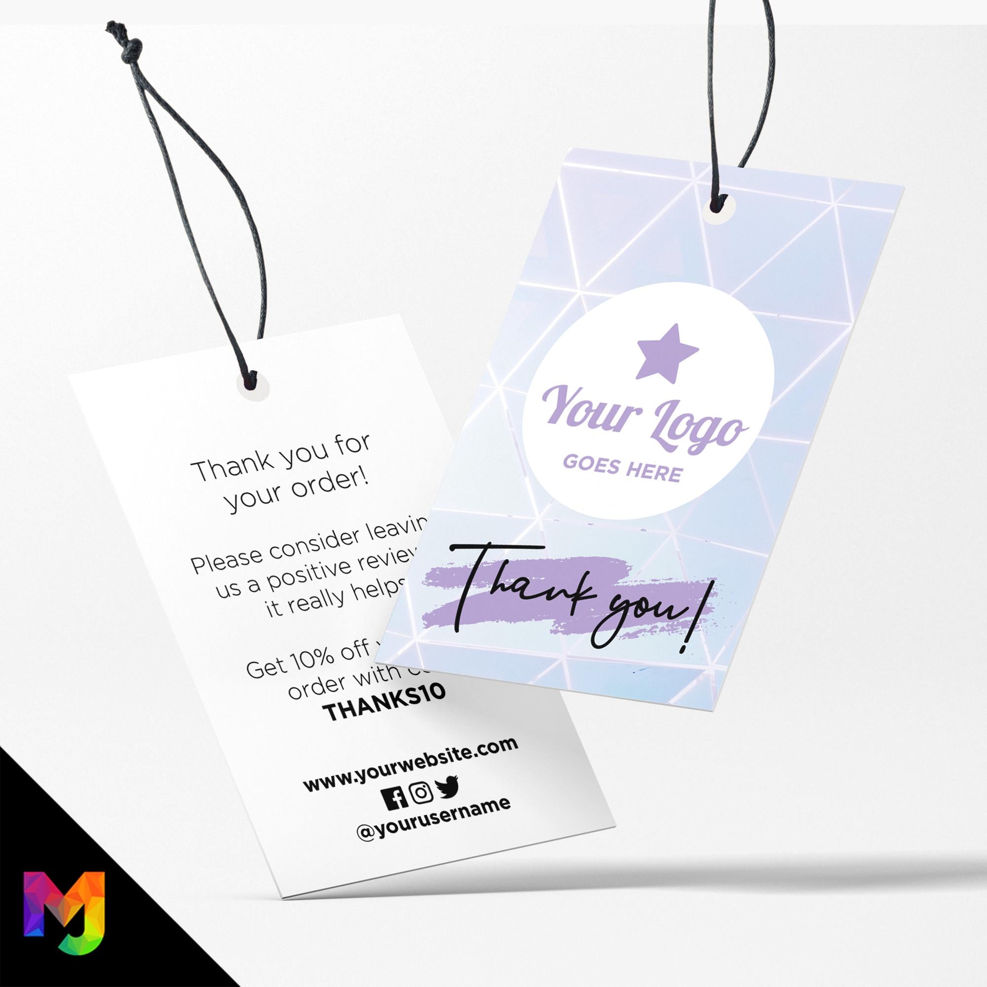 Custom printed thank you swing tags cards | Purple blue light pattern abstract style design