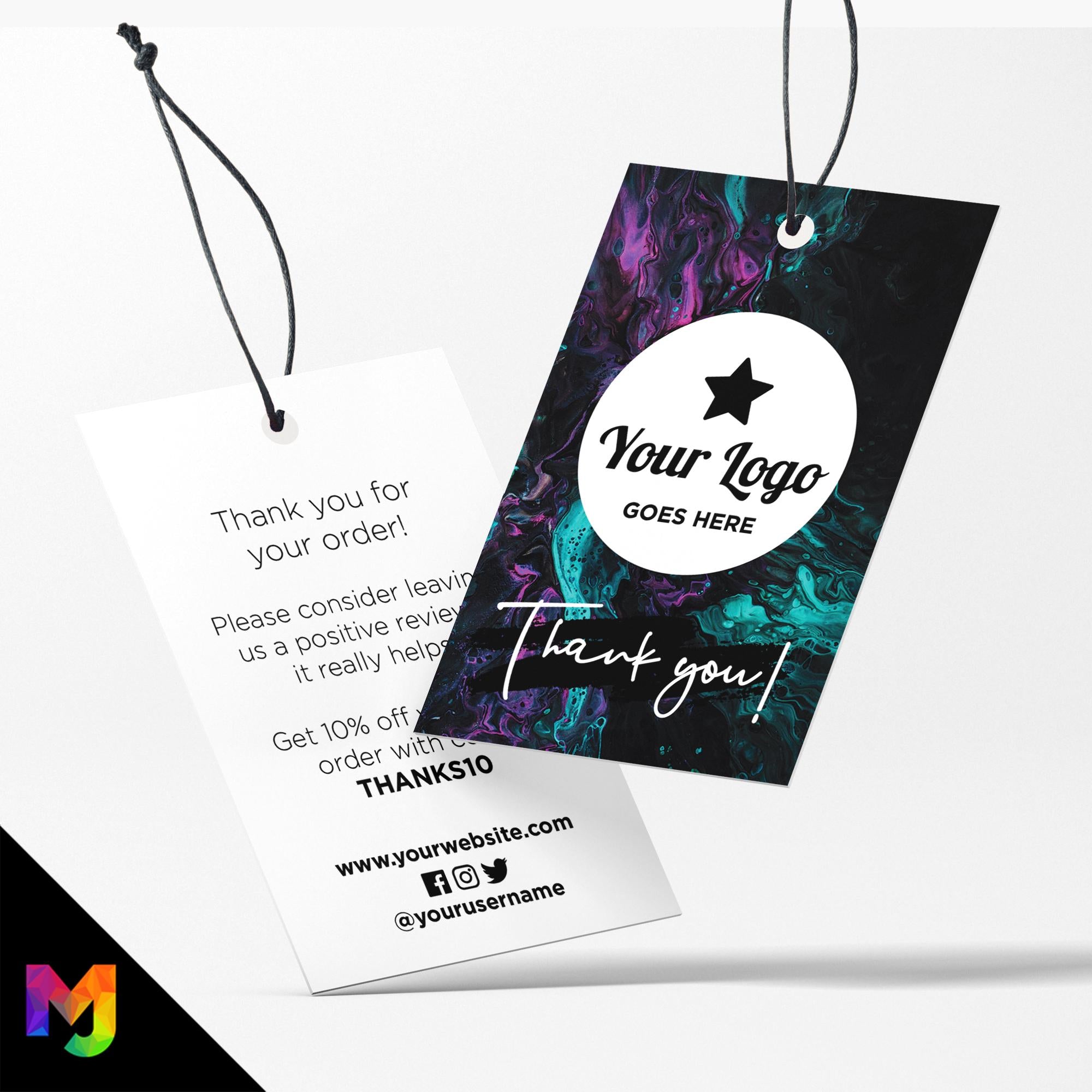 Custom printed thank you swing tags cards | Black blue wax pattern abstract style design