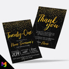 Personalised 21st birthday party Invitations Invites | Black marble gold glitter modern design