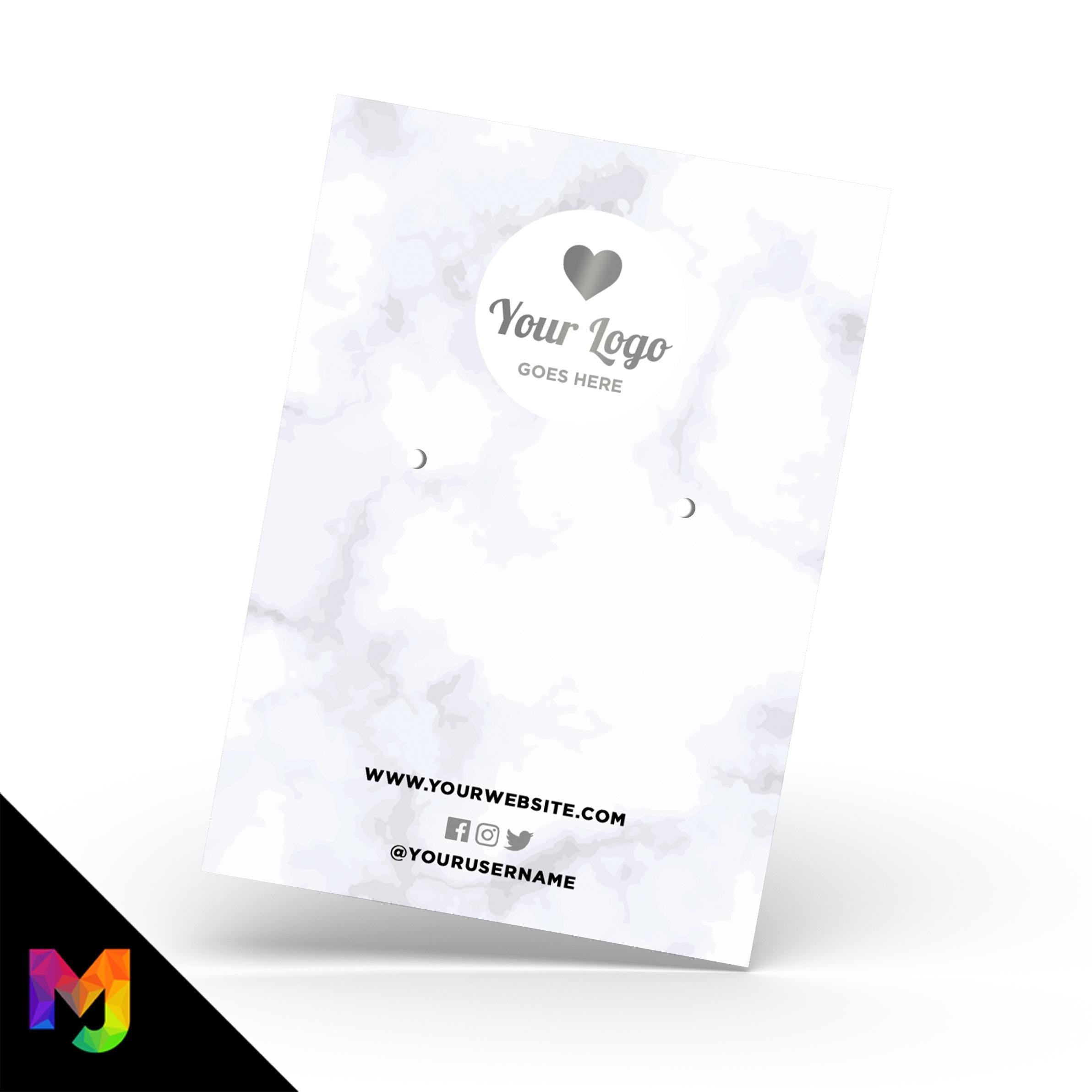 Custom jewellery backing card printing | A6 size | Marble silver modern style design