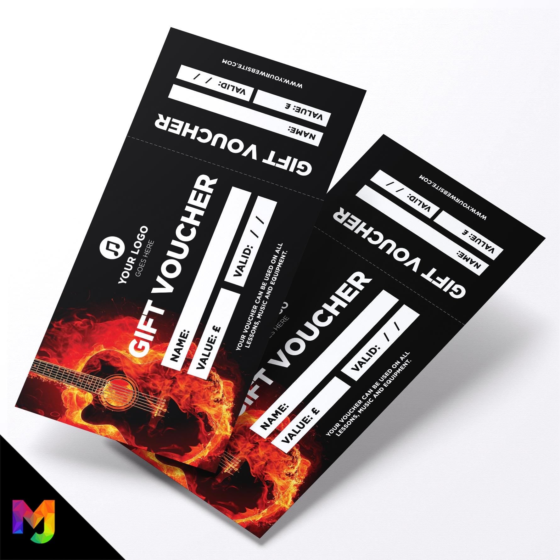 Custom printed gift vouchers | Perforated stubs | Guitar Lesson Music Business Shop Gig Show Band Instruments 1