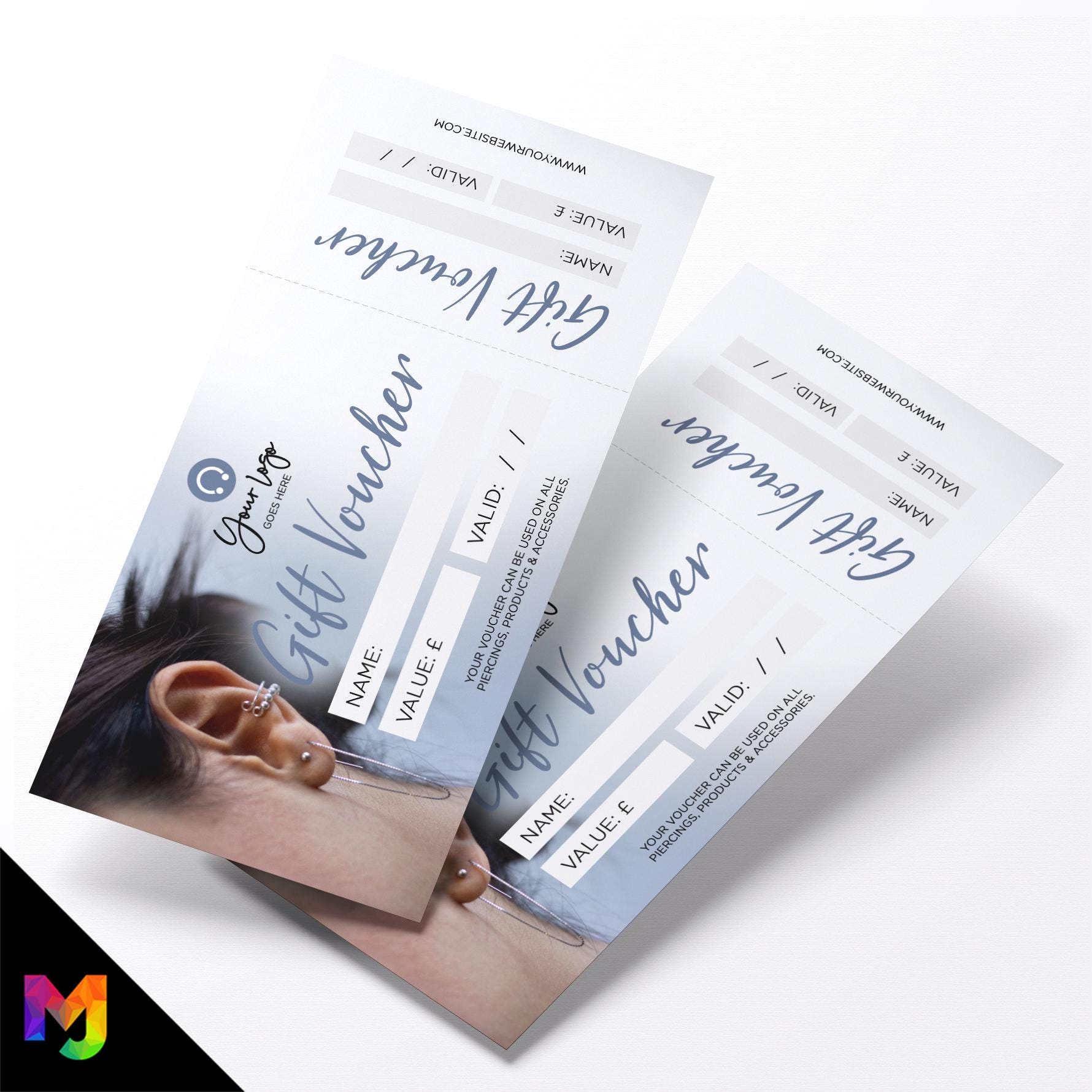 Custom printed gift vouchers | Perforated stubs | Piercing Business Piercer Tattoo Studio Ear Nose Belly Jewellery 3