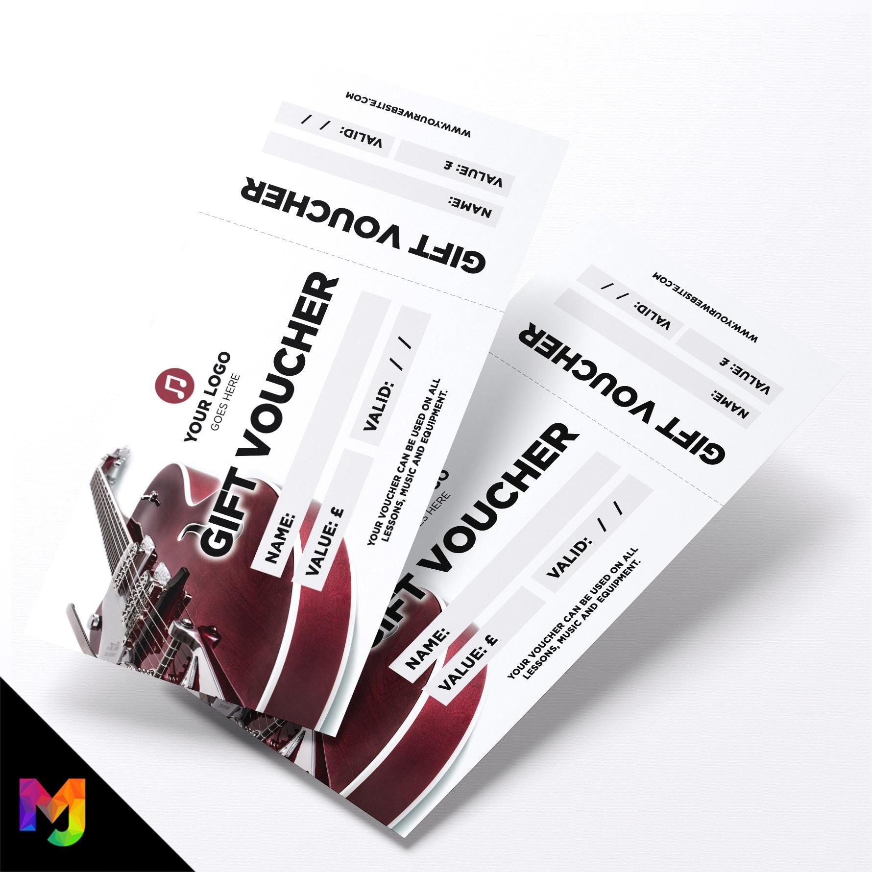 Custom printed gift vouchers | Perforated stubs | Guitar Lesson Music Business Shop Gig Show Band Instruments 3