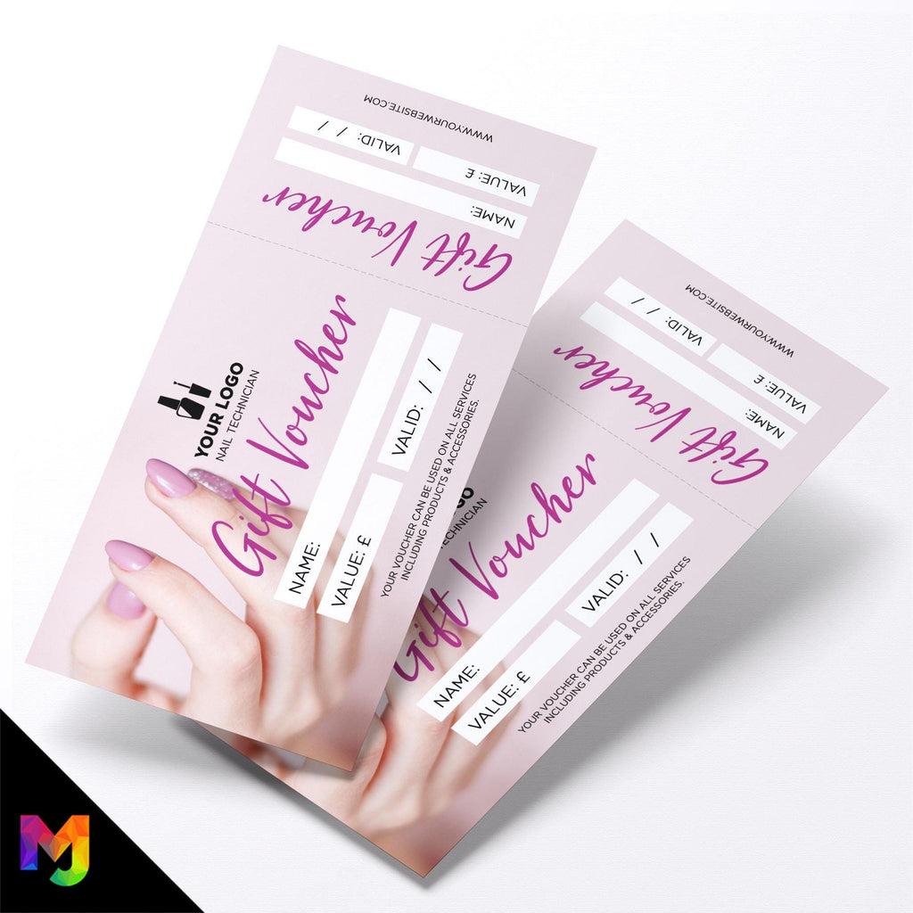 Custom printed gift vouchers | Perforated stubs | Nail technician beauty therapist salon business